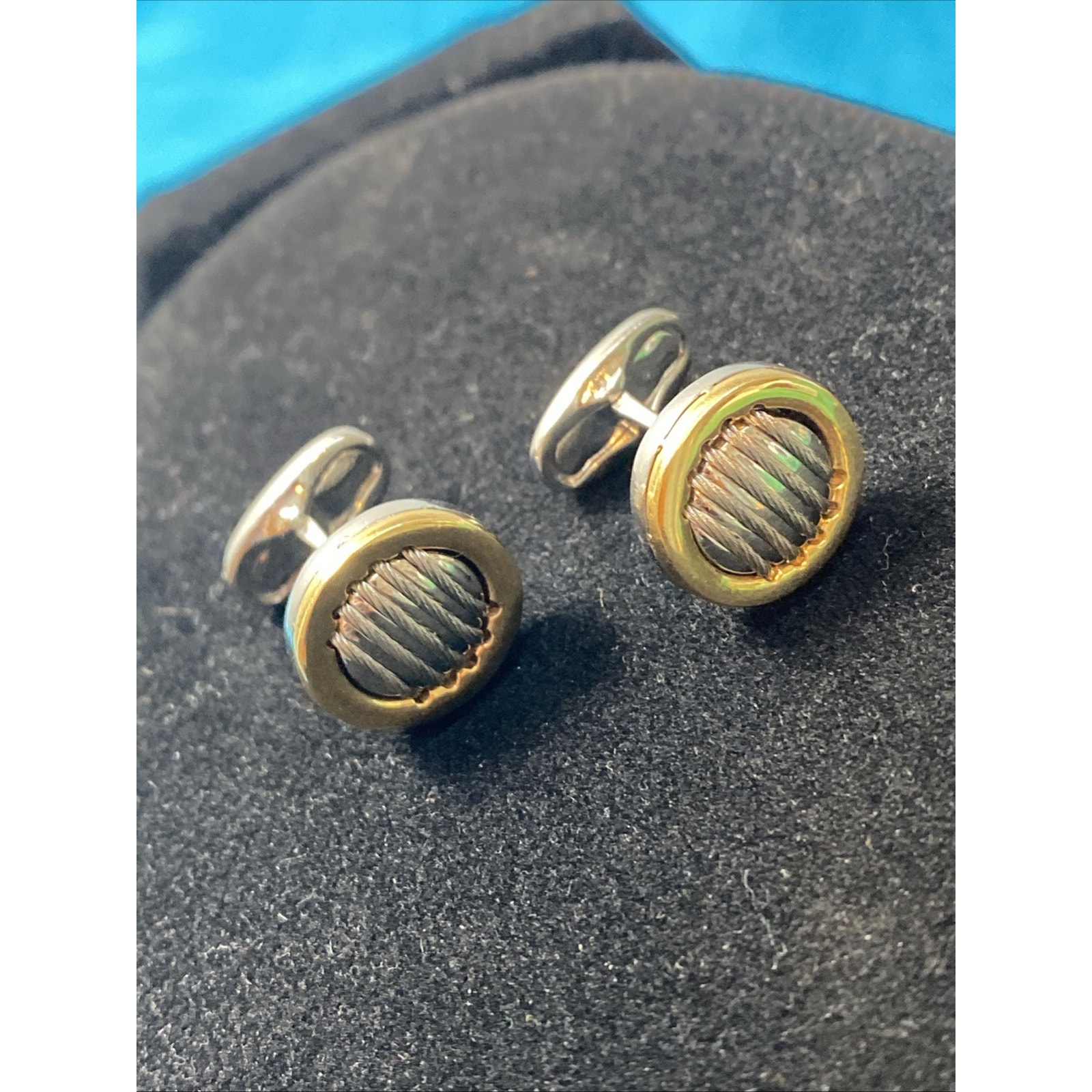Mens Alor Cufflinks Silver Gold 750 Stainless Steel